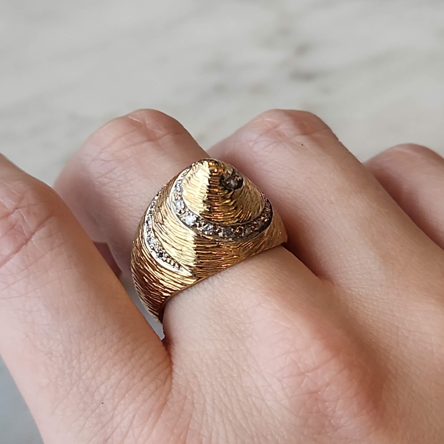 Gold Cone Ring with Diamonds