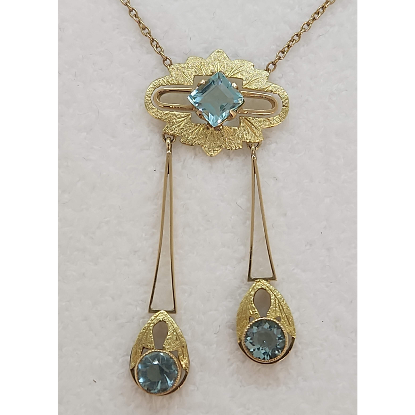 Lavalier Blue Glass Pendant and Chain