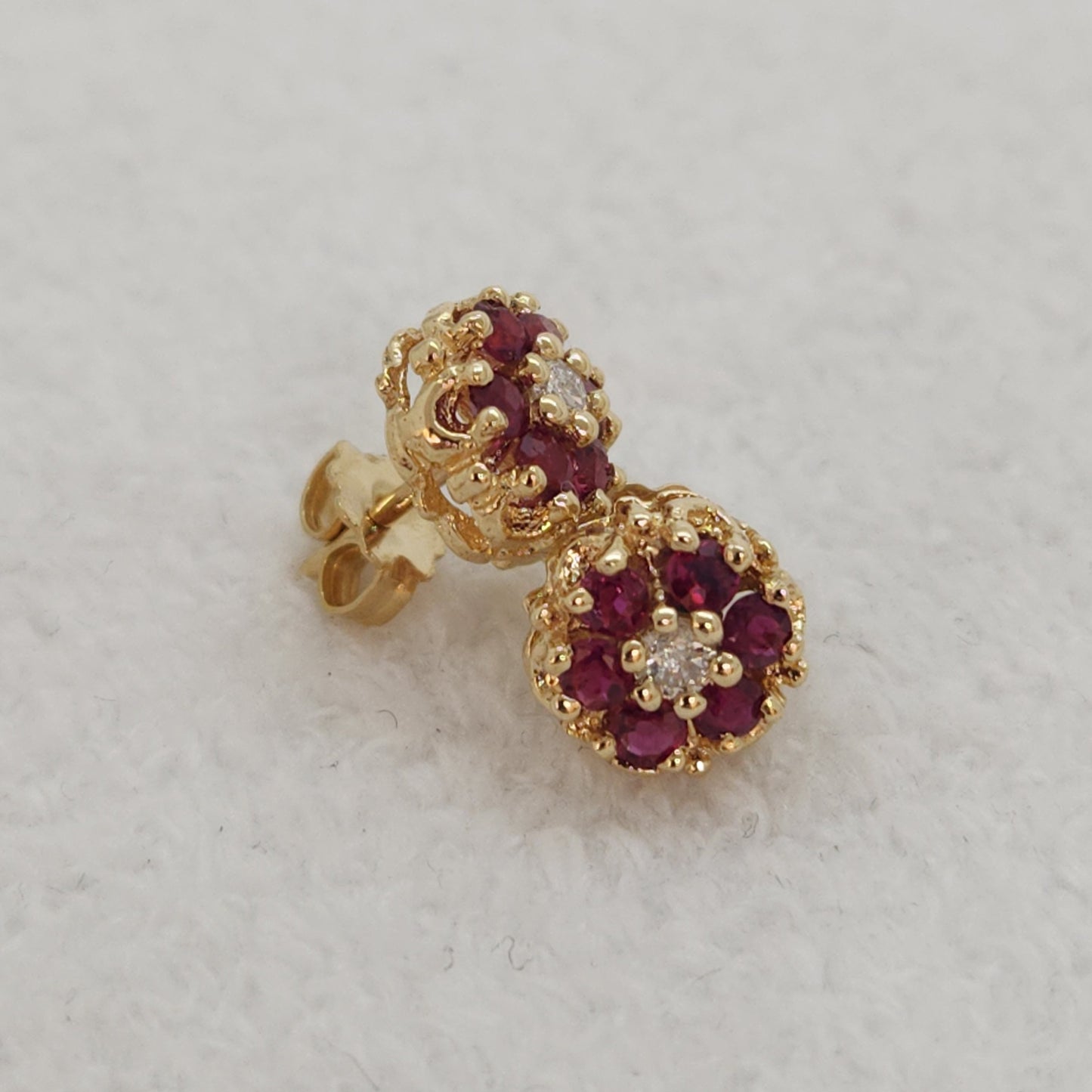 Ruby and Diamond Cluster Studs