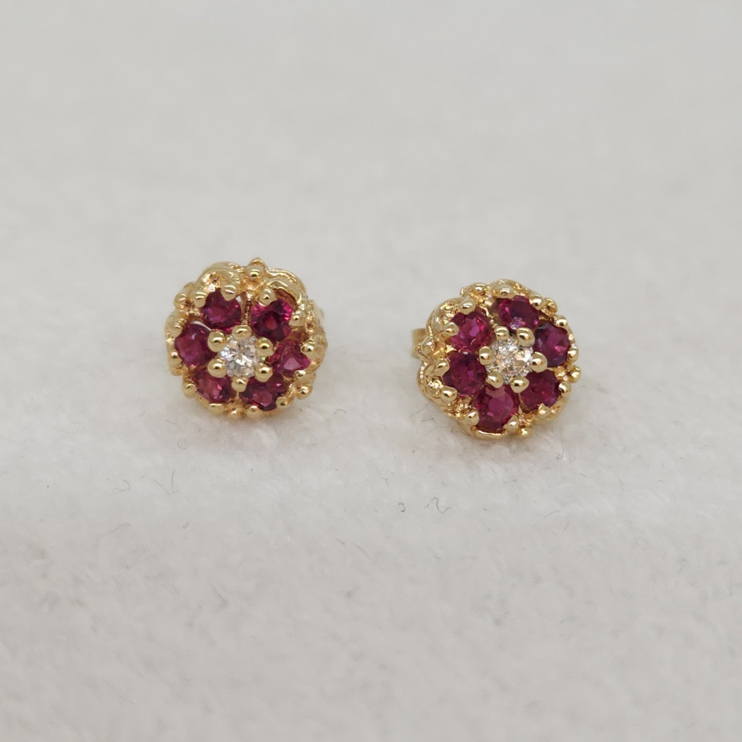 Ruby and Diamond Cluster Studs