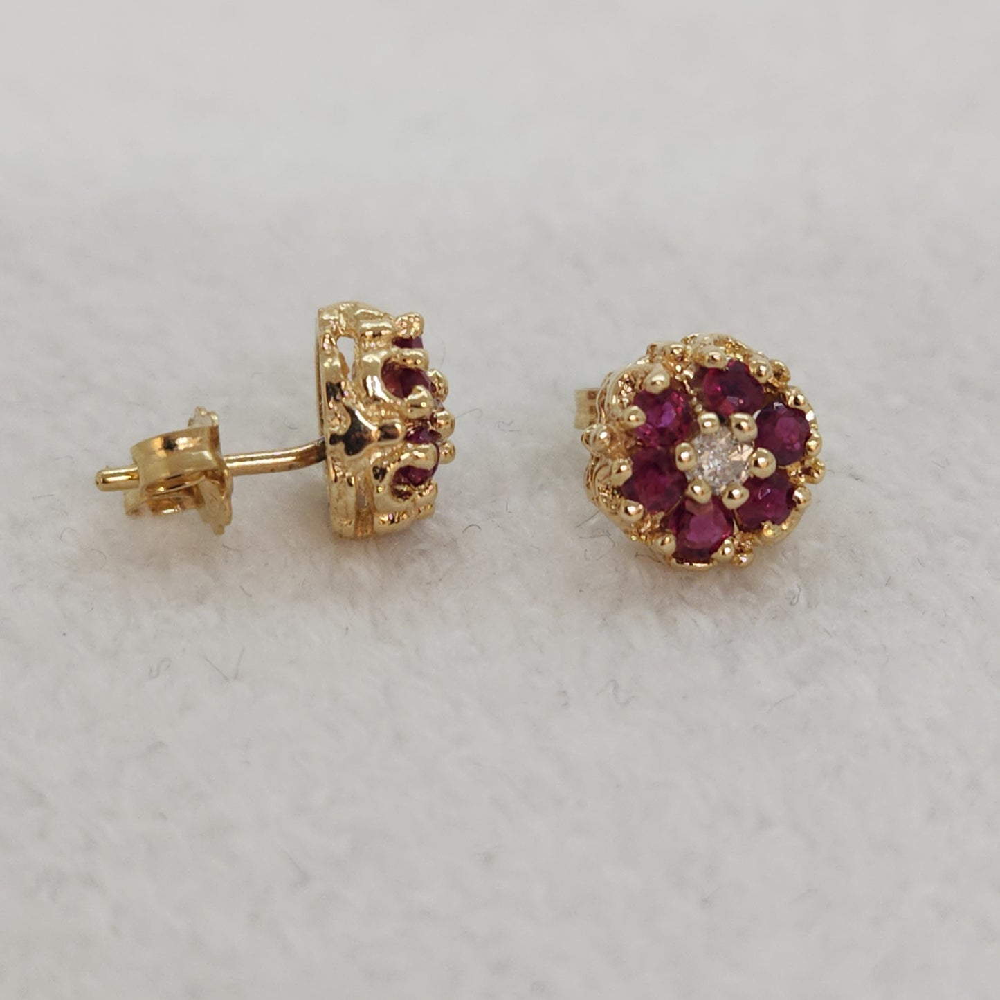 Ruby and Diamond Cluster Studs