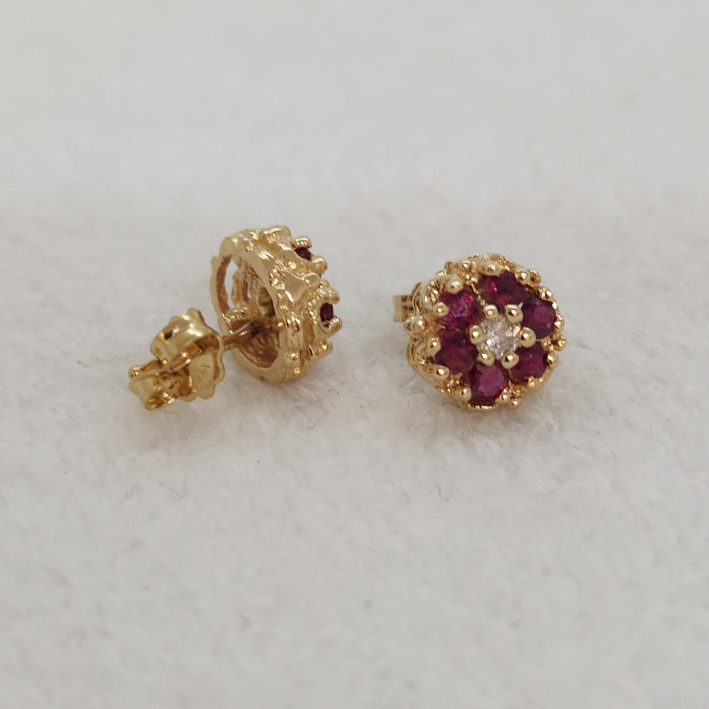 Ruby and Diamond Cluster Studs