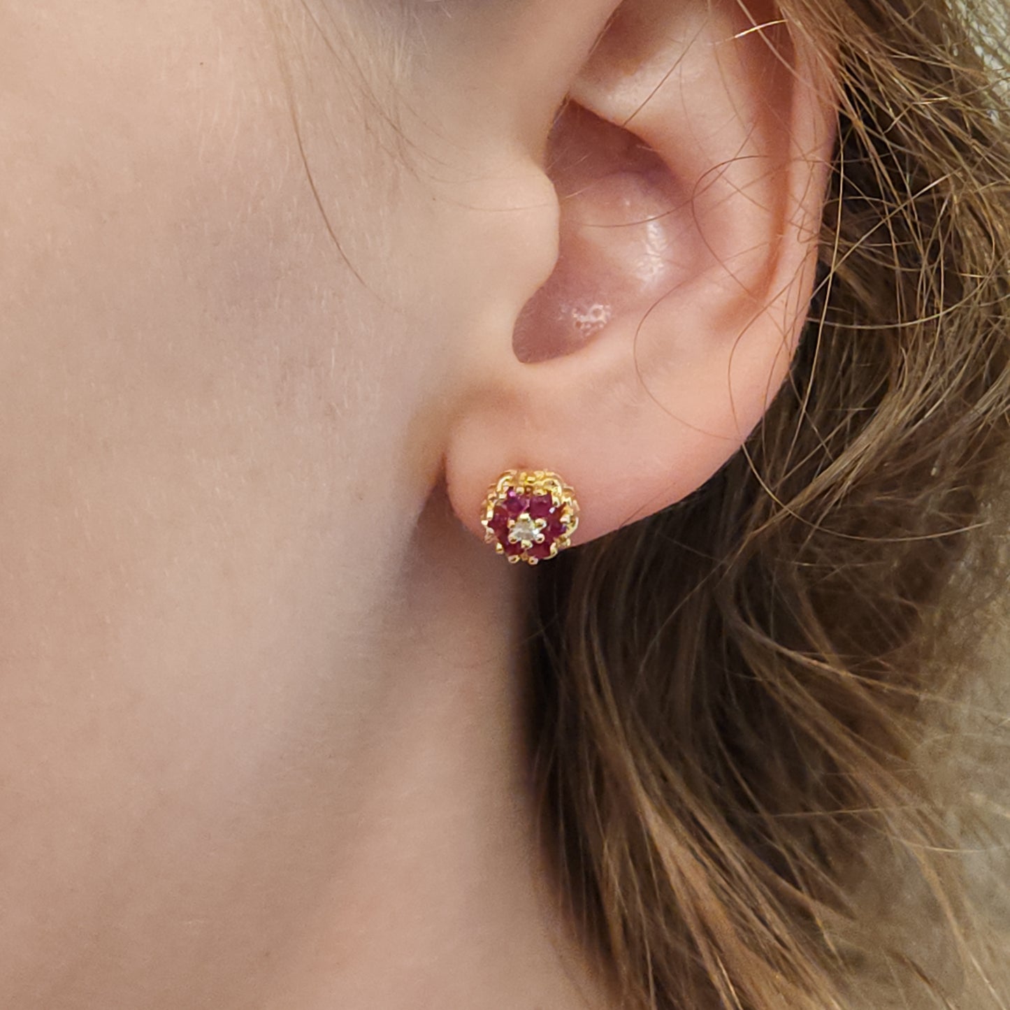 Ruby and Diamond Cluster Studs