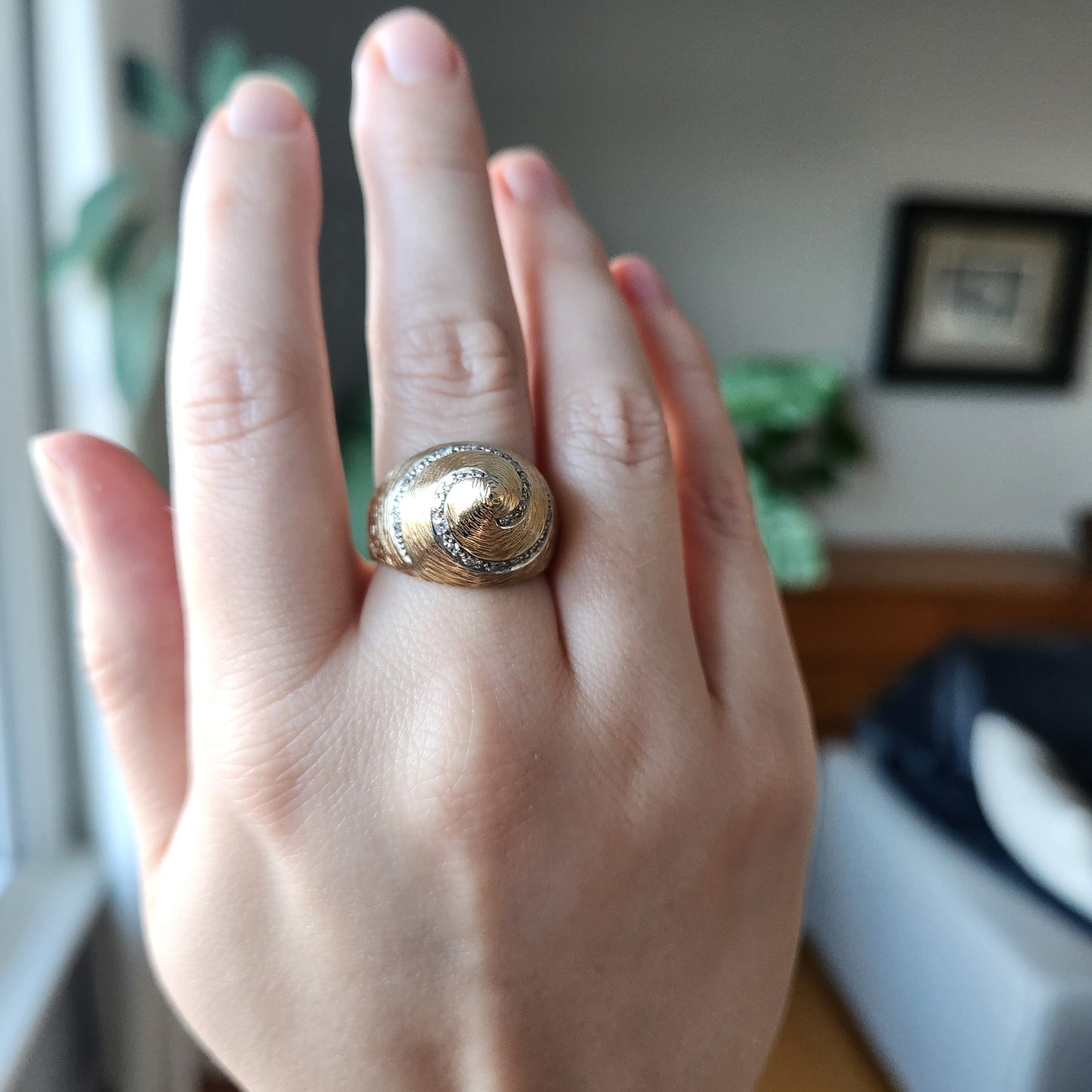 Gold Cone Ring with Diamonds