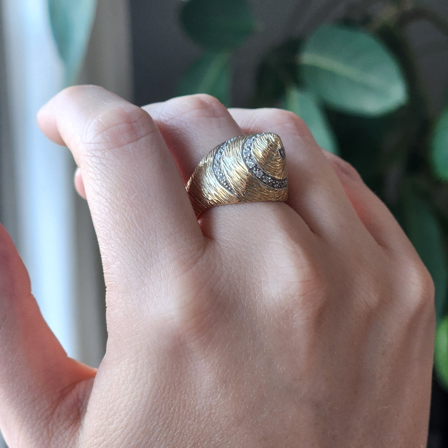 Gold Cone Ring with Diamonds