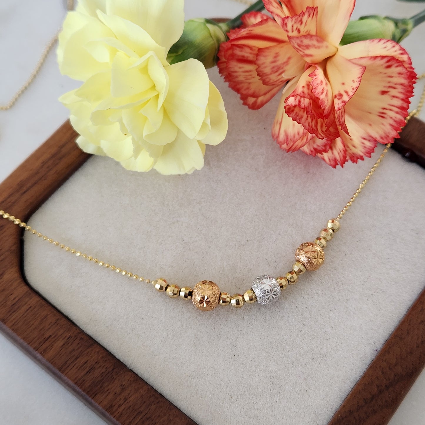 Tri Coloured Gold Ball Necklace