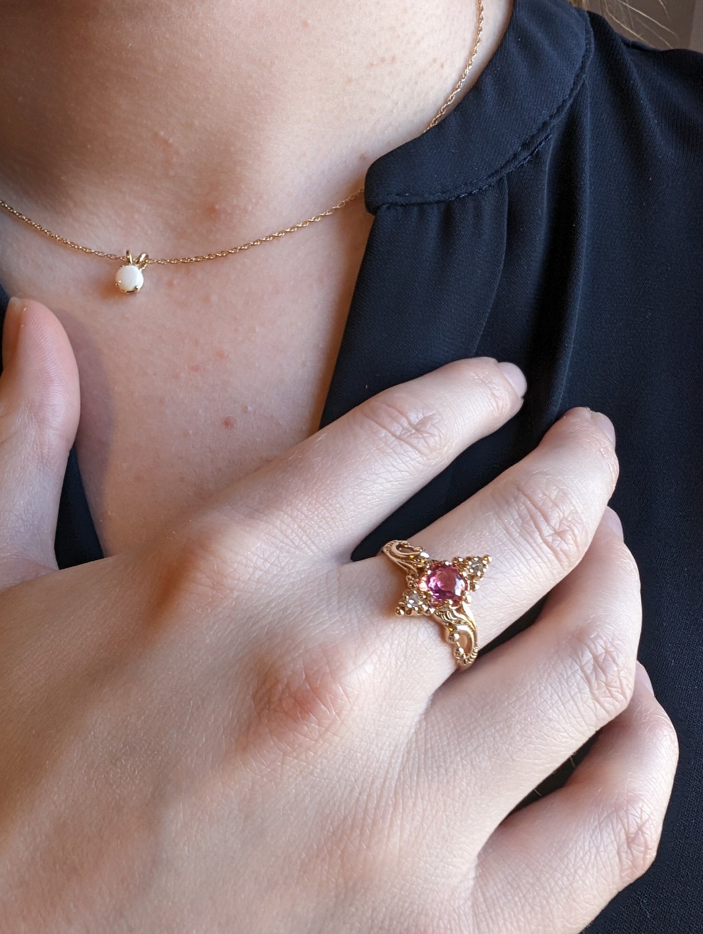 Pink Tourmaline and Diamonds