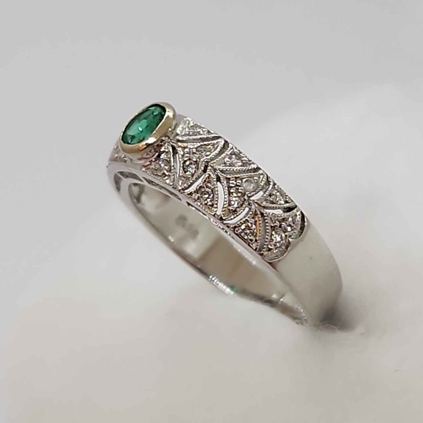 Emerald and Diamond White Gold Ring